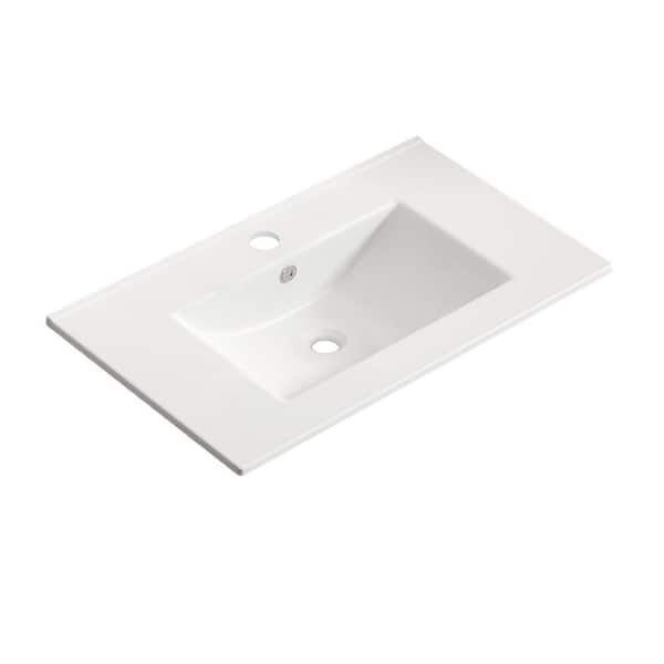 35.83 in. Drop-In Rectangular Ceramic Bathroom Sink Top in White