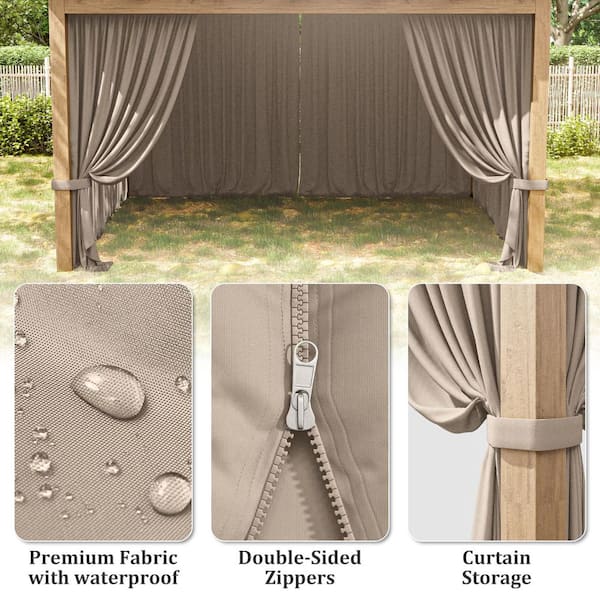 10x12ft Gazebo Replacement Curtains – 4-Panel Set With Church Window Design, Brown, Waterproof