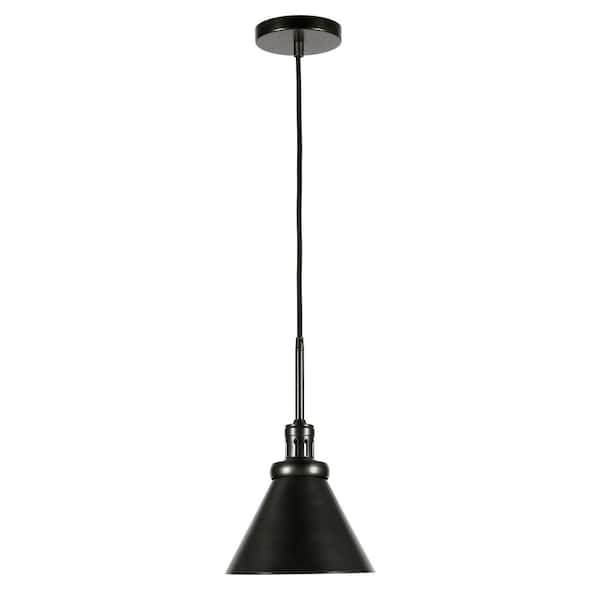 Zeno 1-Light Blackened Steel Pendant with Metal Shade