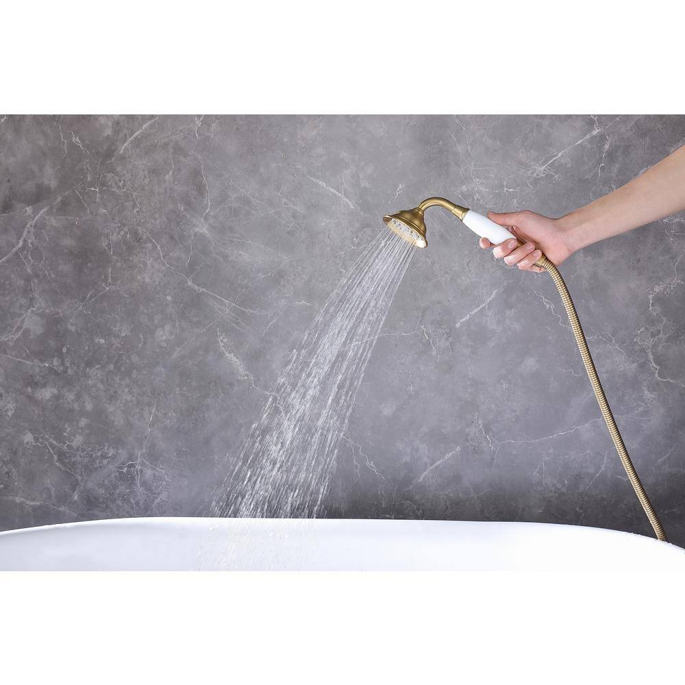 Brushed Gold Single Handle Floor Mounted Bathtub Faucet with Handheld Shower