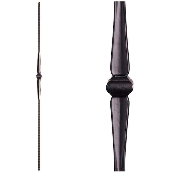 Gothic Hammered 44 in. x 0.5625 in. Satin Black Single Knuckle Square Face Hammered Solid Wrought Iron Baluster