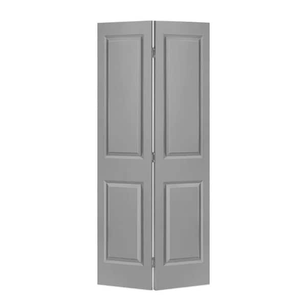 24 in. x 80 in. 2 Panel Light Gray Painted MDF Composite Hollow Core Bi-Fold Closet Door with Hardware Kit