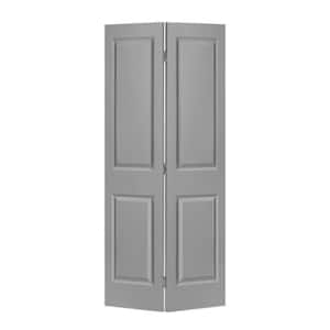 30 in. x 80 in. 2 Panel Light Gray Painted MDF Composite Hollow Core Bi-Fold Closet Door with Hardware Kit