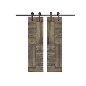 S Series 48 in. x 84 in. Aged Barrel Finished DIY Solid Wood Double Sliding Barn Door with Hardware Kit