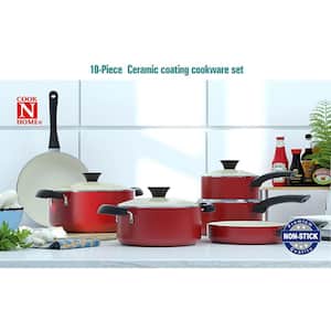 Stay Cool Handle 10-Piece Aluminum Ceramic Nonstick Cookware Set in Red
