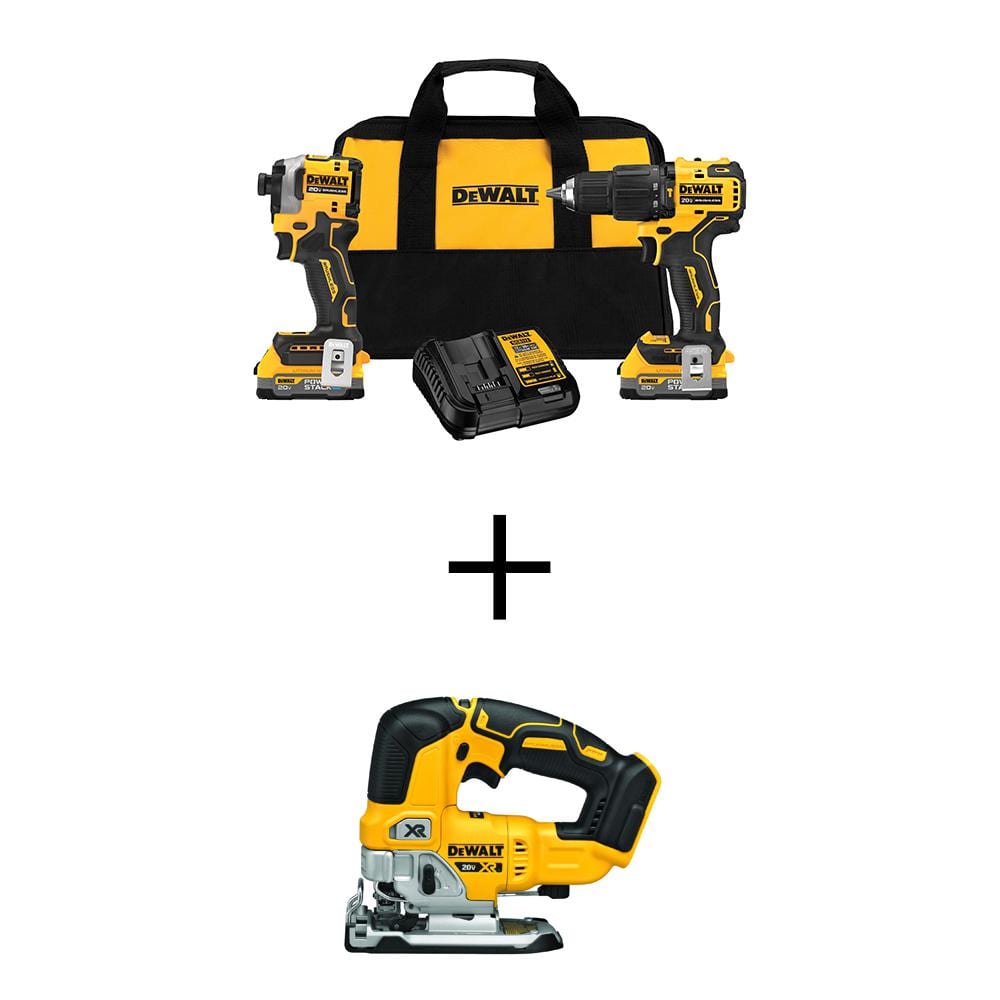 20V MAX Lithium-Ion Brushless Cordless 2 Tool Combo Kit and Brushless Jigsaw with (2) 1.7Ah Batteries, Charger and Bag -  DEWALT, DCK254E2WCS334B