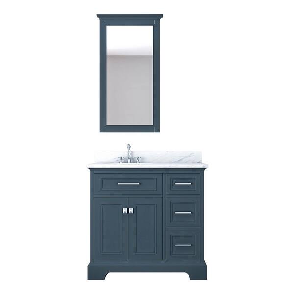 Unbranded Laxton 37 in. W x 22 in. D Bath Vanity in Gray with Marble Vanity Top in White with White Basin and Mirror