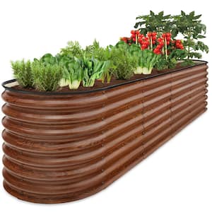 8 ft. x 2 ft. x 2 ft. Wood Grain Oval Steel Raised Garden Bed Planter Box for Vegetables, Flowers, Herbs
