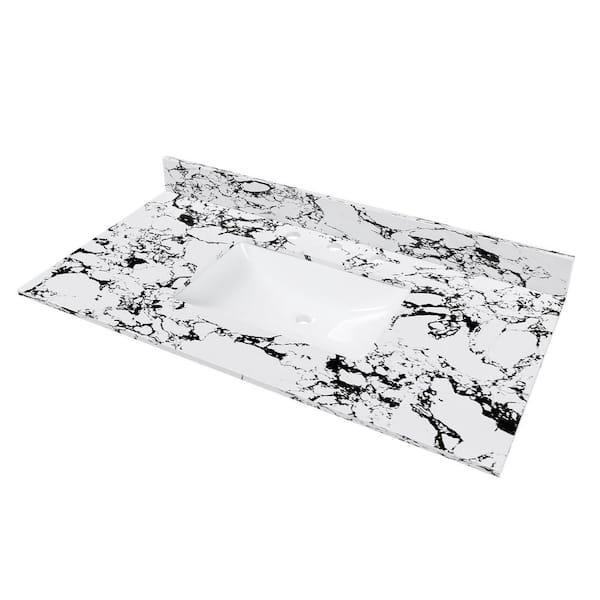 43 in. W x 22 in. D Cultured Marble White Rectangular Single Sink and Bathroom Vanity Top in New Carrara Black and White