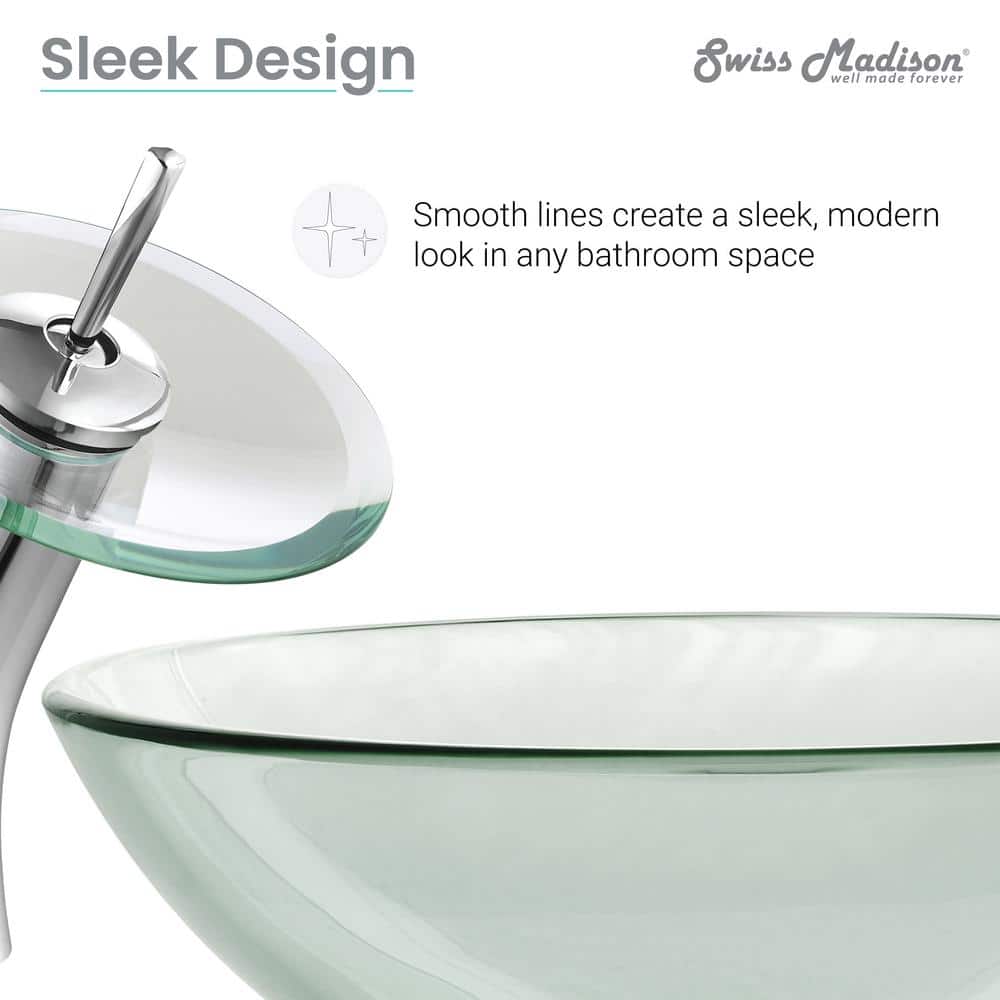 Cascade Clear Glass 16.5'' Vessel Sink with Waterfall Faucet