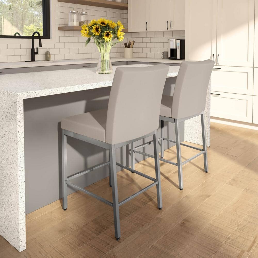 Elegant Perry 26'' Beige Faux Leather Counter Stool with Metallic Base