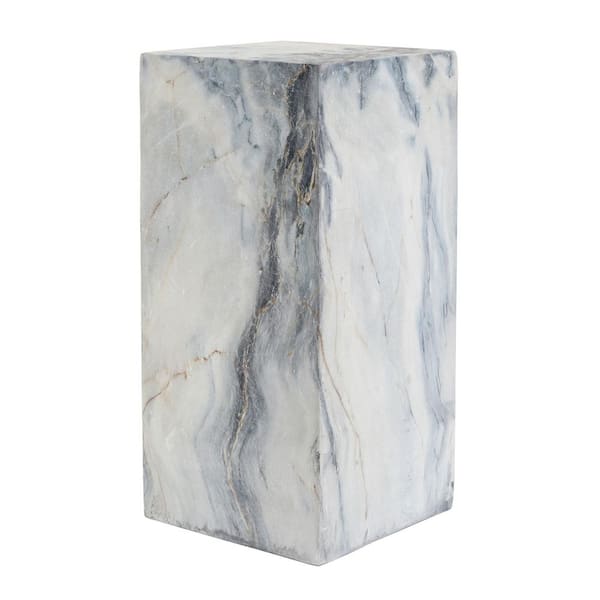 Zinniawood Indoor & Outdoor Stone MGO Handcrafted Modern Pedestal Plant Stand, Marble Effect (12 in. W x 25 in. H)