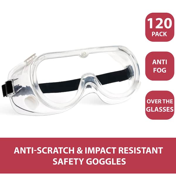 Clear Chemical Splash Resistant 4-Vent Safety Goggles, Anti-Fog and Anti-Scratch, Fit Over Glasses (120-Pack)