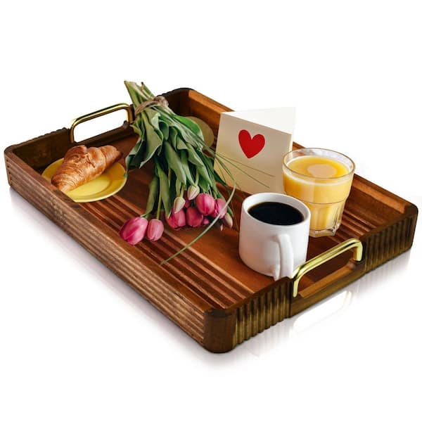 Unbranded Brown Wood Decorative Tray Large Acacia Wood Serving Tray with Handles
