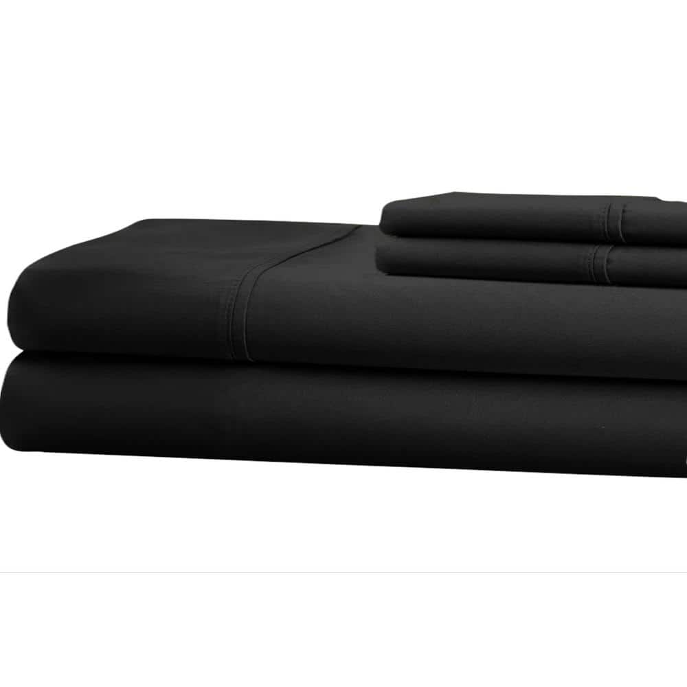 1200-Thread Count Deep Pocket Solid Cotton Sheet Set (California King, Blac