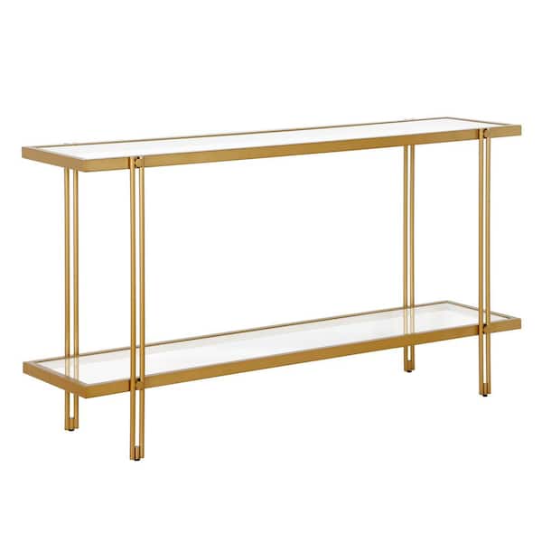Meyer&Cross Inez 55 in. Brass Rectangle Glass Console Table