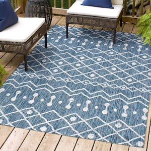 Nokat Coastal Bohemian Blue/Ivory 3 ft. x 5 ft. Indoor/Outdoor Area Rug