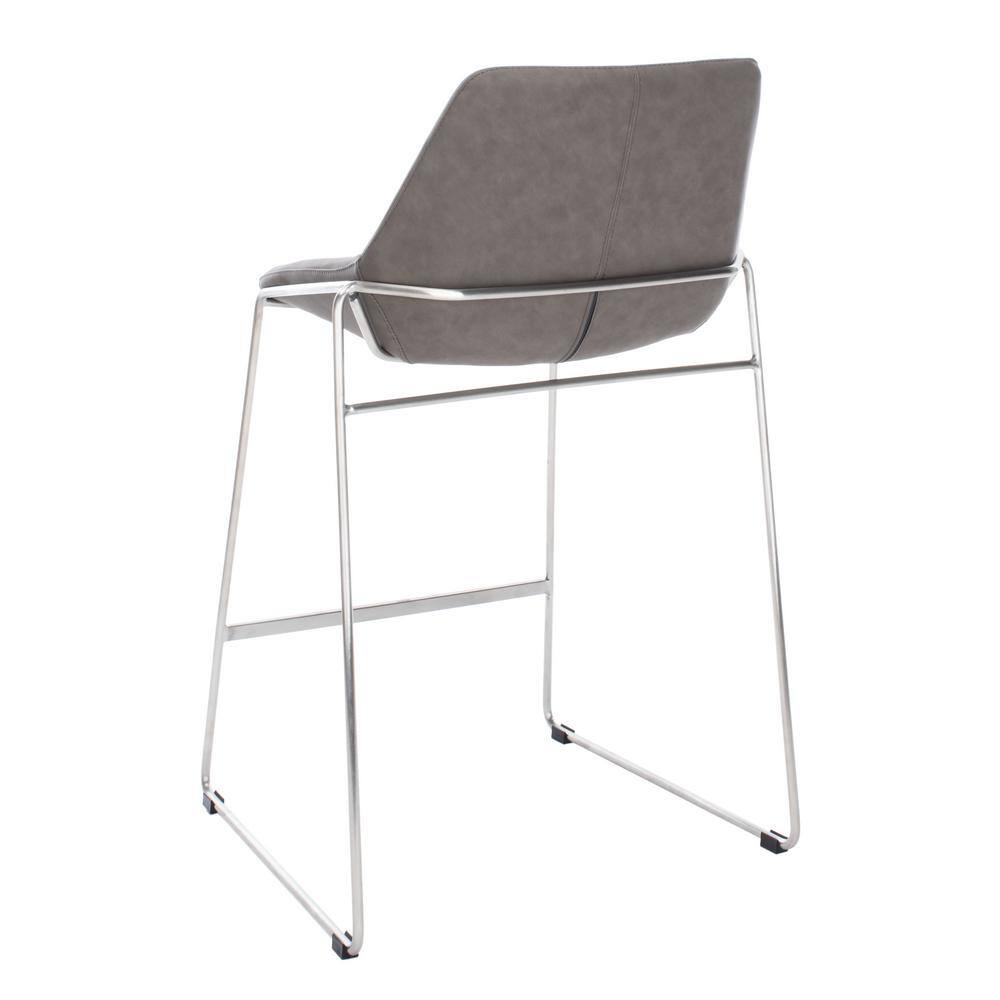 Ash Grey Leather and Silver Metal Hairpin 25" Counter Stool