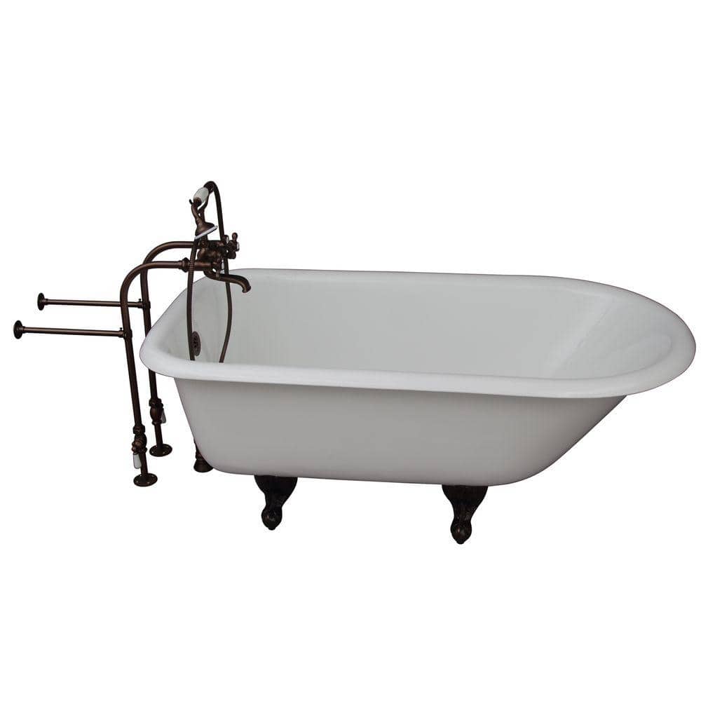 5.6 ft. Cast Iron Ball and Claw Feet Roll Top Tub in White with Oil Rubbed 