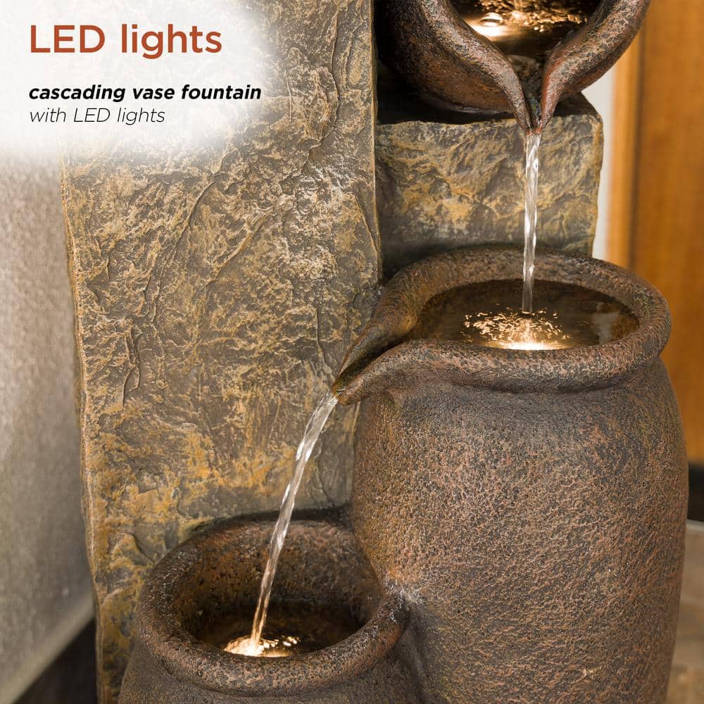 Weather Resistant Four-Pitcher Floor Fountain with LED Lights