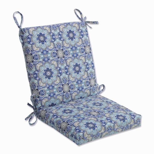 Pillow Perfect Tile Outdoor/Indoor 18 in. W x 3 in. H Deep Seat, 1 Piece Chair Cushion and Square Corners in Blue/Tan Keyzu