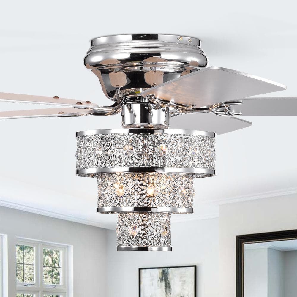 Branson Chrome 52-Inch 3-Light 3-Tier Metal & Crystal Drum Shade Lighted Ceiling Fan price history on PriceWatchPro