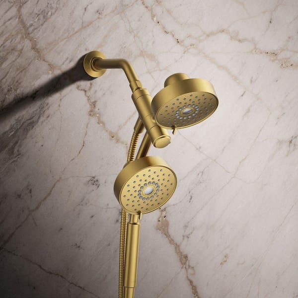 Purist 3-Spray Patterns 6 in. Dual Wall Mount Shower Heads with 1.75 GPM in Vibrant Brushed Moderne Brass