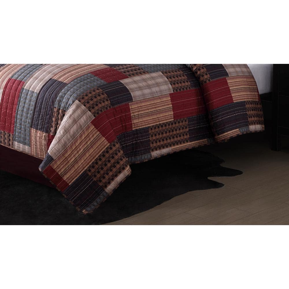 Rustic Red and Tan Microfiber Full Quilt Set