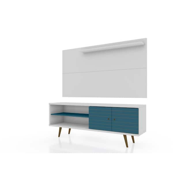Luxor Liberty 63 in. White and Aqua Blue Particle Board Entertainment Center Fits TVs Up to 50 in. with Wall Panel
