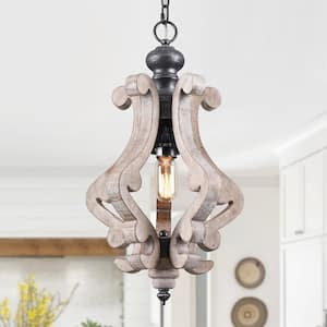 1-Light Weathered Wood Cottage Rustic Wooden Chandelier French Country Kitchen Island Light