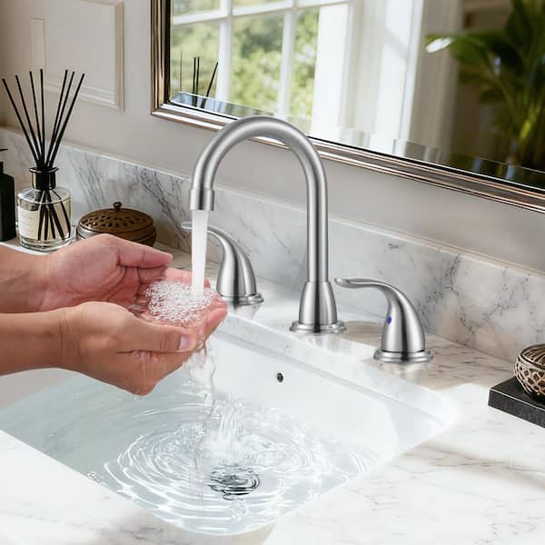 8 in. Widespread Double Handle Bathroom Faucet with Pop-Up Drain Assembly in Brushed Nickel