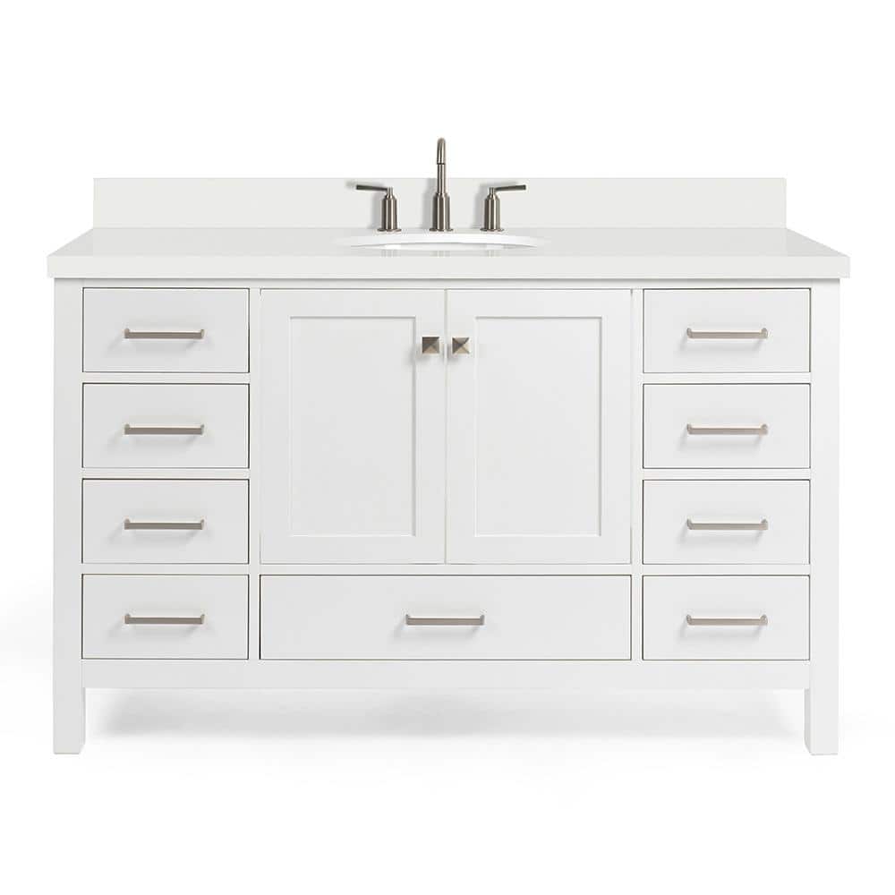 Cambridge 55" White Hardwood Single Basin Vanity with Quartz Top