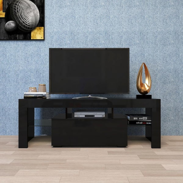 in Lounge Room Black Gaming Consoles W 70.9 / D 16.5 / H 11.8 / 63 lb, White TV Stand with LED RGB Lights,Flat Screen TV Cabinet Living Room and Bedroom