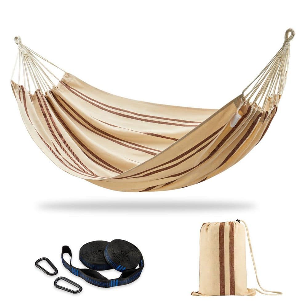 11.3 ft. Double Hammock Bed with Tree Straps, 450lbs Weight Capacity, Soft Woven Cotton Fabric in Brown Stripe price history on PriceWatchPro