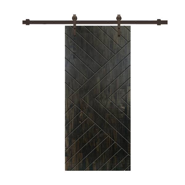 CALHOME Chevron Arrow 40 in. x 96 in. Fully Assembled Charcoal Black Stained Wood Modern Sliding Barn Door with Hardware Kit
