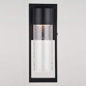 Sawyer Matte Black Steel 1-Light Integrated LED Contemporary Outdoor Cylinder Wall Sconce Clear Glass