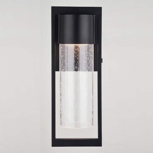 Sawyer Matte Black Steel 1-Light Integrated LED Contemporary Outdoor Cylinder Wall Sconce Clear Glass