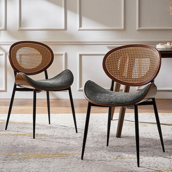 Andres Dark Grey Polyester Dinning Chair with Oval Wooden Back