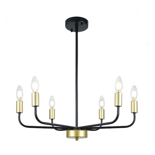 Unbranded 6-Light Black and Gold Classic Modern Simple Farmhouse Chandelier for Dining Room Living Room Bedroom Foyer