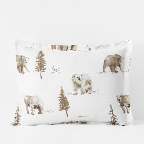 The Company Store Legends Hotel Bear Tracks Velvet Flannel Gray Cotton King Sham