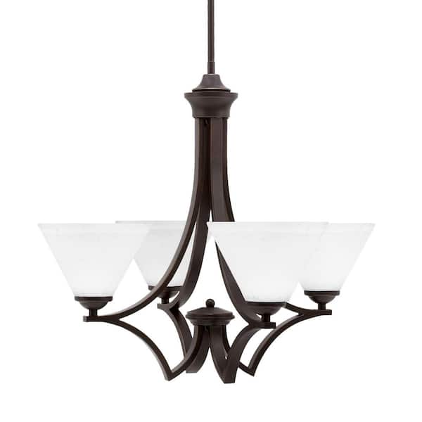 Unbranded Clevelend 4-Light Dark Granite Round Chandelier with 7 in. White Muslin Glass Shades, No bulbs included