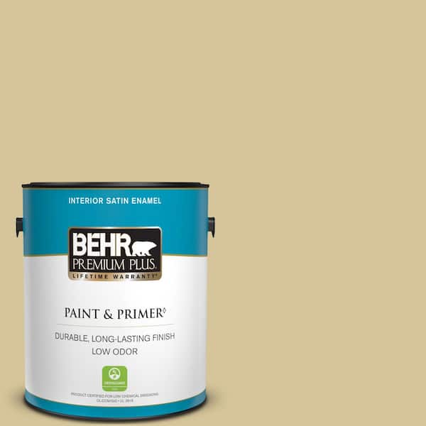 BEHR PREMIUM PLUS 1 gal. Home Decorators Collection #HDC-NT-02 White Oak Satin Enamel Low Odor Interior Paint & Primer