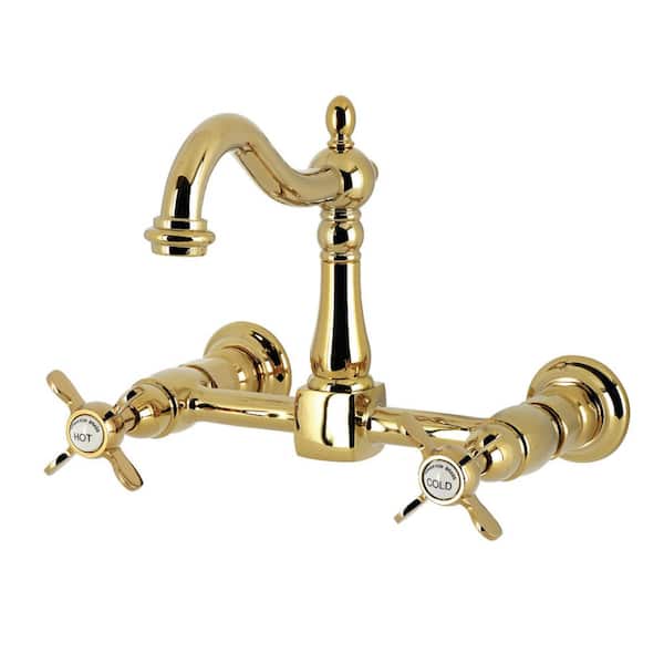 Essex 2-Handle Bridge Kitchen Faucet in Polished Brass