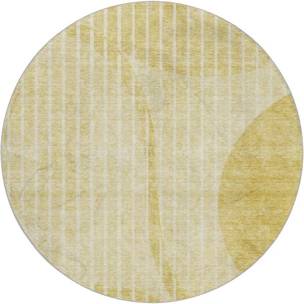 Dream Shag Premium Machine Washable Abstract ADS723 Gold 8 ft. x 8 ft. Round Rug