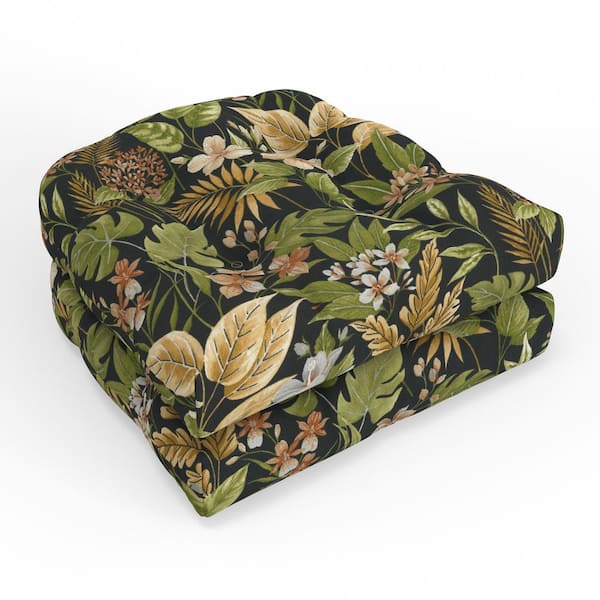 Pillow Perfect Tropic Floral 19 in. W x 5 in. D Outdoor Square Tufted Wicker Seat Cushion 2 Count 19 in. x 19 in. Black Carena Ebony