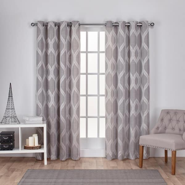 Montrose Ash Grey Ogee Light Filtering Grommet Top Curtain, 54 in. W x 96 in. L (Set of 2)