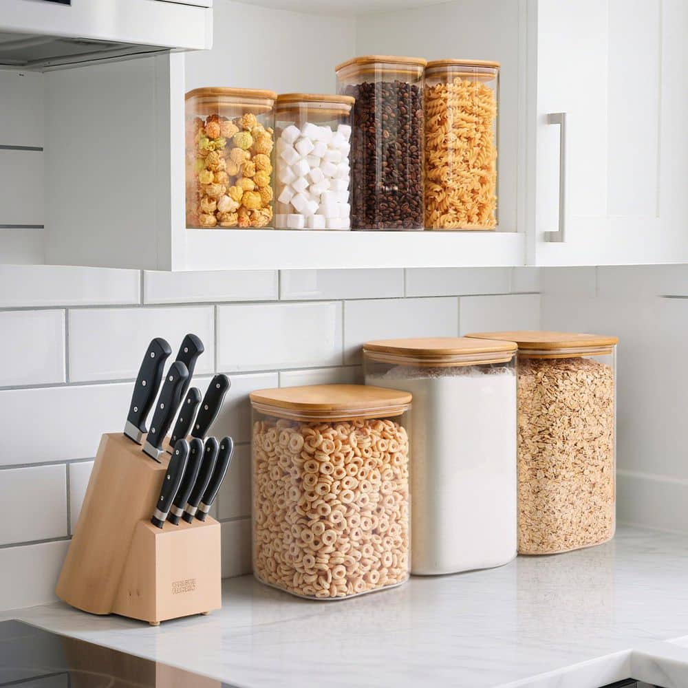 2-Piece 1.2 gal. Glass Cookie Jars with Lids, Wide Mouth Flour Sugar Storage Containers, Square Space-Saving price history on PriceWatchPro