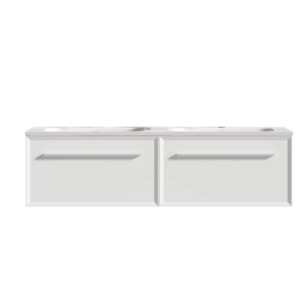 Boosicavelly 60 in. W x 18 in. D x 17 in. H Double Sink Floating Bath Vanity in White with White Solid Surface Top