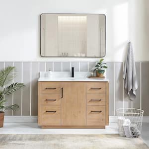 San 48 in.W x 22 in.D x 33.8 in.H Single Sink Bath Vanity in Fir Wood Brown with White Composite Stone Top