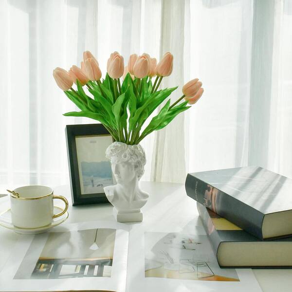 13.5 in. Beige Indoor Artificial Tulips, 20-Stems Z0DNH52W89